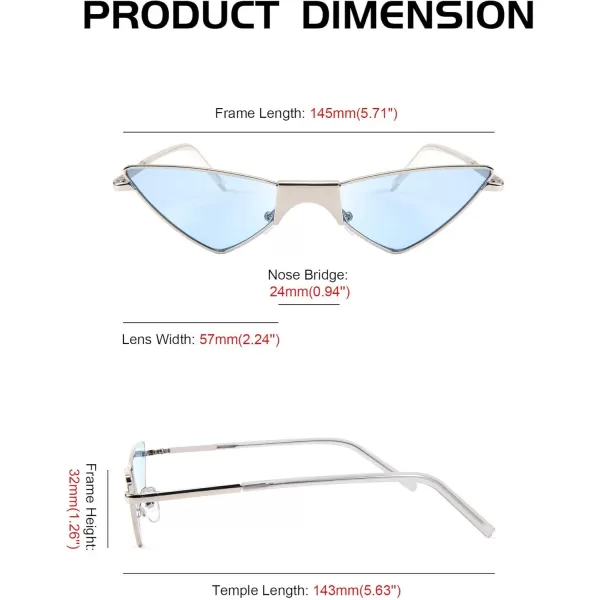 FEISEDY Small Cat Eye Sunglasses Women PUNK Party Metal ROCK Candy Color Glasses B2721Sky Blue