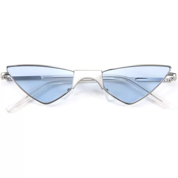FEISEDY Small Cat Eye Sunglasses Women PUNK Party Metal ROCK Candy Color Glasses B2721Sky Blue