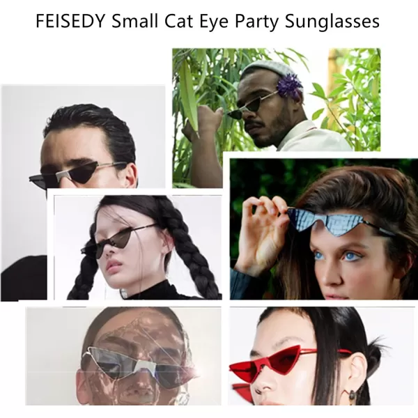 FEISEDY Small Cat Eye Sunglasses Women PUNK Party Metal ROCK Candy Color Glasses B2721Sky Blue