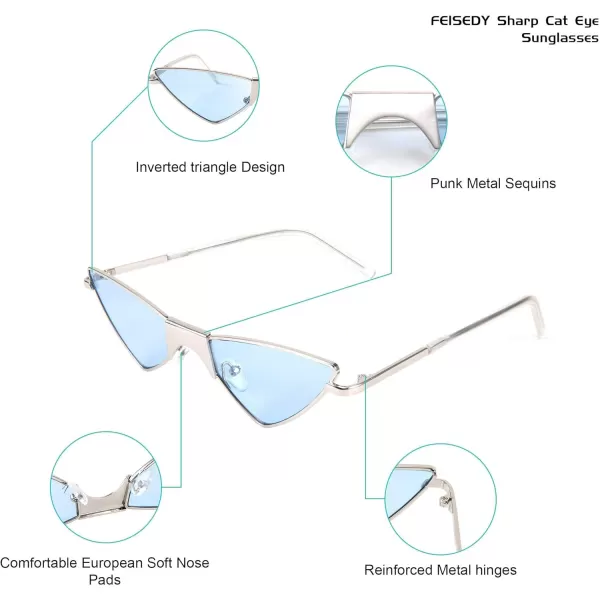 FEISEDY Small Cat Eye Sunglasses Women PUNK Party Metal ROCK Candy Color Glasses B2721Sky Blue