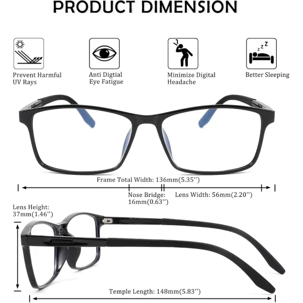 FEISEDY Square Men TR90 Frame Blue Light Blocking Reading Glasses TR90 Rectangle Men Anti Blue Light Computer Reader B9026Black