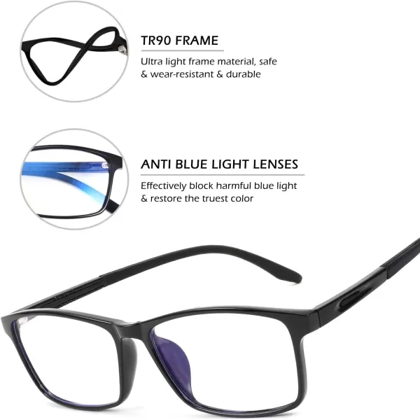 FEISEDY Square Men TR90 Frame Blue Light Blocking Reading Glasses TR90 Rectangle Men Anti Blue Light Computer Reader B9026Black