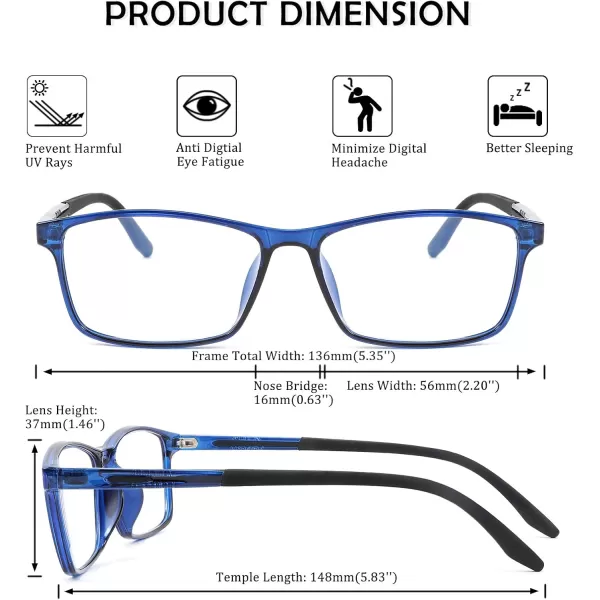 FEISEDY Square Men TR90 Frame Blue Light Blocking Reading Glasses TR90 Rectangle Men Anti Blue Light Computer Reader B9026Crystal Blue