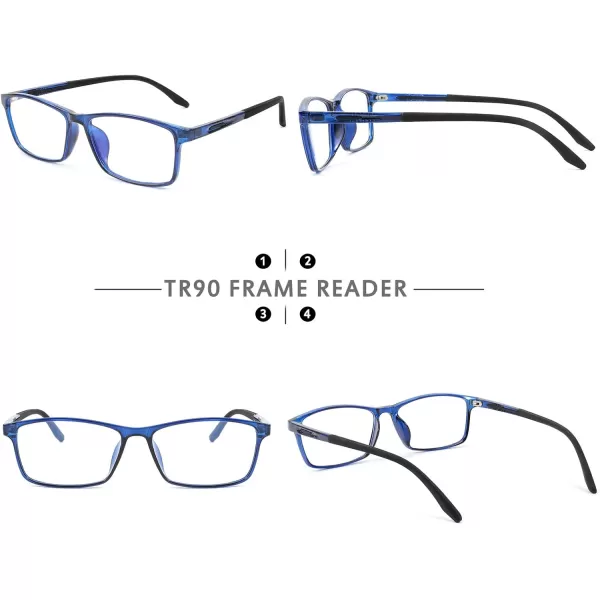 FEISEDY Square Men TR90 Frame Blue Light Blocking Reading Glasses TR90 Rectangle Men Anti Blue Light Computer Reader B9026Crystal Blue