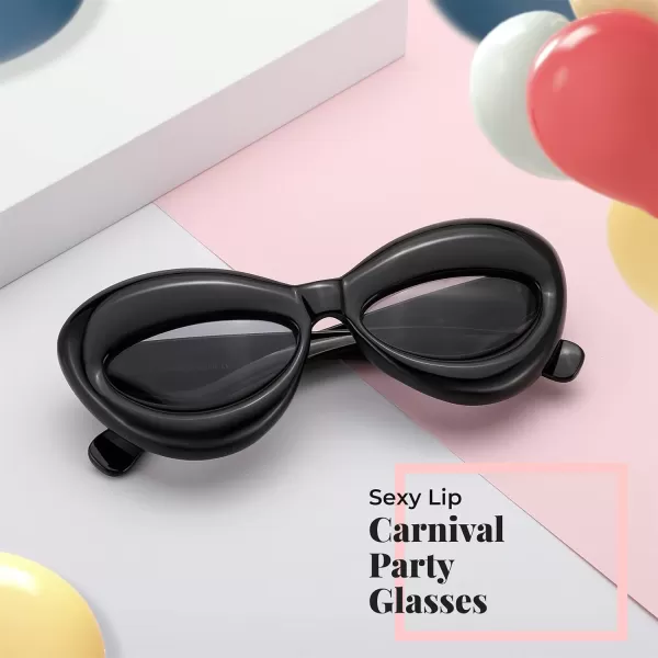FEISEDY Sunglasses Womens Inflated Fun Lip Shape Sun Glasses Men Cat Eye Thick Frame for Festival Party B4126Black