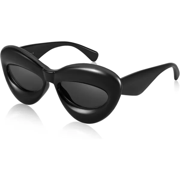 FEISEDY Sunglasses Womens Inflated Fun Lip Shape Sun Glasses Men Cat Eye Thick Frame for Festival Party B4126Black