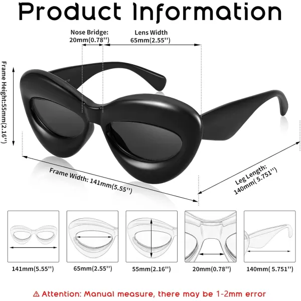 FEISEDY Sunglasses Womens Inflated Fun Lip Shape Sun Glasses Men Cat Eye Thick Frame for Festival Party B4126Black
