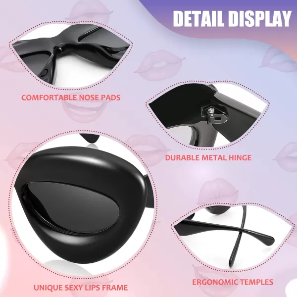 FEISEDY Sunglasses Womens Inflated Fun Lip Shape Sun Glasses Men Cat Eye Thick Frame for Festival Party B4126Black