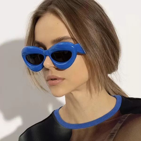 FEISEDY Sunglasses Womens Inflated Fun Lip Shape Sun Glasses Men Cat Eye Thick Frame for Festival Party B4126Blue