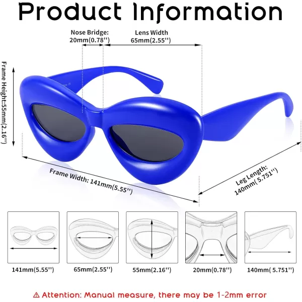 FEISEDY Sunglasses Womens Inflated Fun Lip Shape Sun Glasses Men Cat Eye Thick Frame for Festival Party B4126Blue