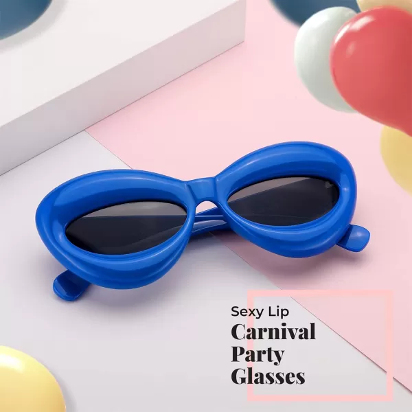 FEISEDY Sunglasses Womens Inflated Fun Lip Shape Sun Glasses Men Cat Eye Thick Frame for Festival Party B4126Blue