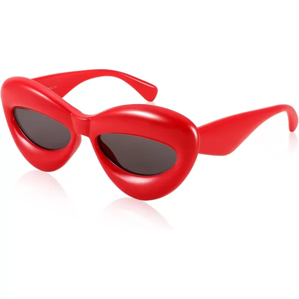 FEISEDY Sunglasses Womens Inflated Fun Lip Shape Sun Glasses Men Cat Eye Thick Frame for Festival Party B4126Red