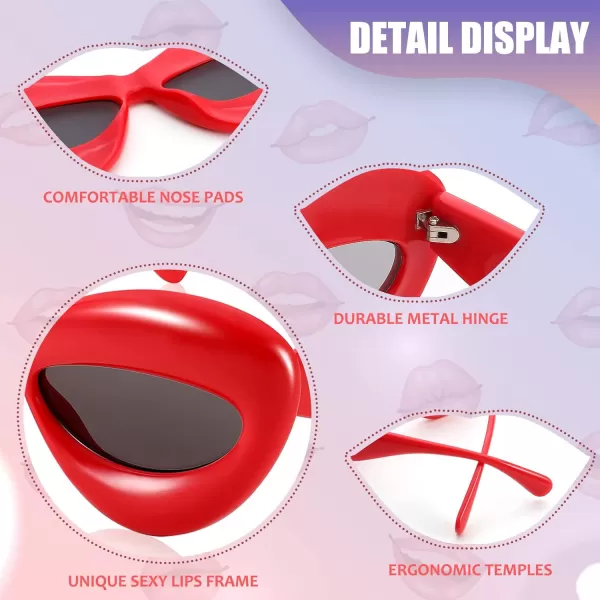 FEISEDY Sunglasses Womens Inflated Fun Lip Shape Sun Glasses Men Cat Eye Thick Frame for Festival Party B4126Red