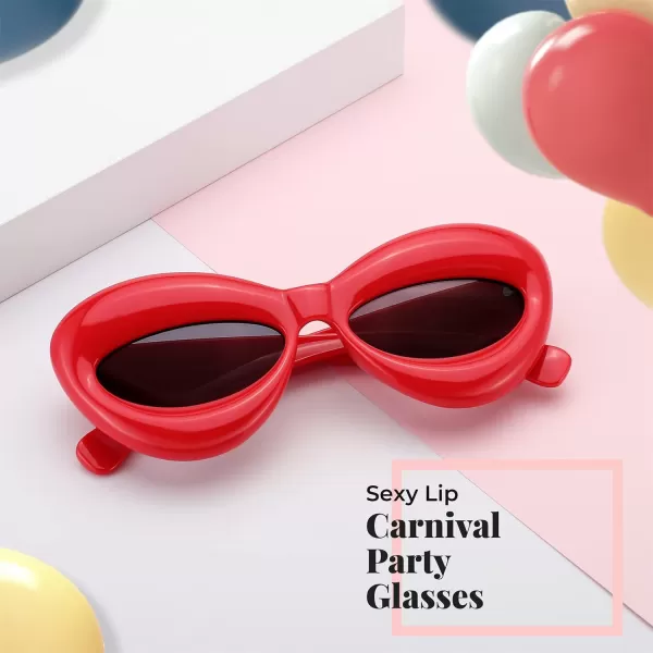 FEISEDY Sunglasses Womens Inflated Fun Lip Shape Sun Glasses Men Cat Eye Thick Frame for Festival Party B4126Red