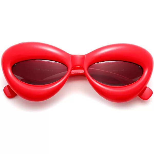 FEISEDY Sunglasses Womens Inflated Fun Lip Shape Sun Glasses Men Cat Eye Thick Frame for Festival Party B4126Red