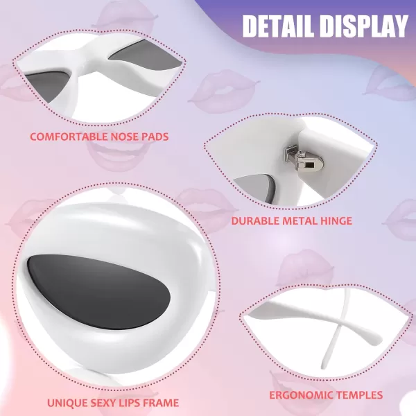 FEISEDY Sunglasses Womens Inflated Fun Lip Shape Sun Glasses Men Cat Eye Thick Frame for Festival Party B4126White
