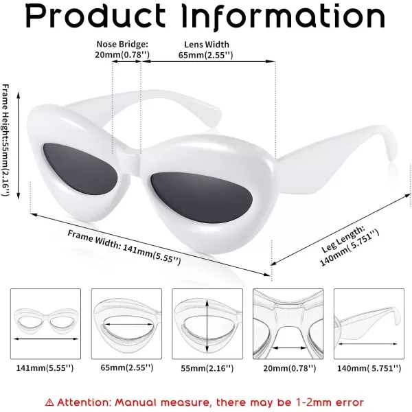 FEISEDY Sunglasses Womens Inflated Fun Lip Shape Sun Glasses Men Cat Eye Thick Frame for Festival Party B4126White