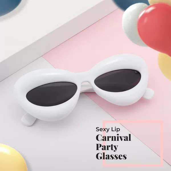 FEISEDY Sunglasses Womens Inflated Fun Lip Shape Sun Glasses Men Cat Eye Thick Frame for Festival Party B4126White