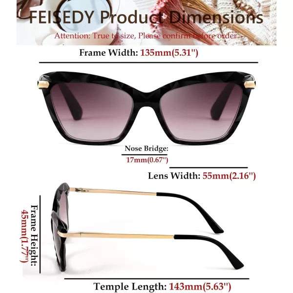 FEISEDY Vintage Cat Eye Reading Sunglasses Full Lens Women Sun Reader Glasses Spring Hinges B2896Black