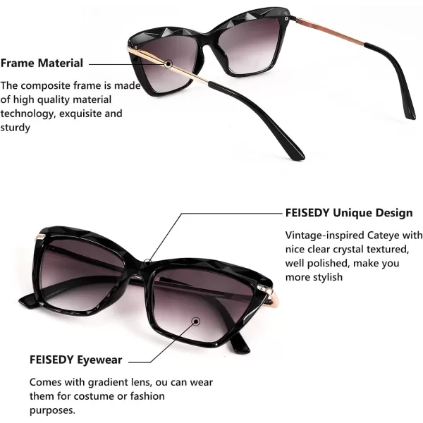 FEISEDY Vintage Cat Eye Reading Sunglasses Full Lens Women Sun Reader Glasses Spring Hinges B2896Black
