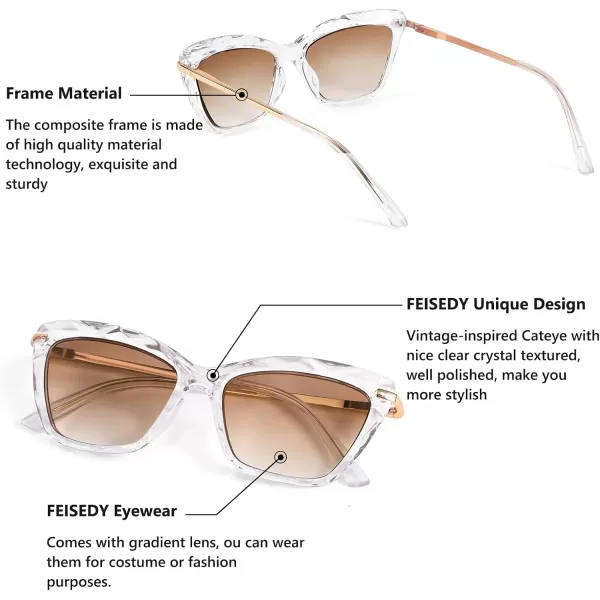 FEISEDY Vintage Cat Eye Reading Sunglasses Full Lens Women Sun Reader Glasses Spring Hinges B2896Champagne