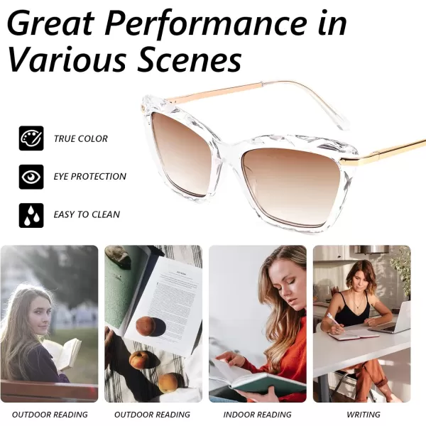 FEISEDY Vintage Cat Eye Reading Sunglasses Full Lens Women Sun Reader Glasses Spring Hinges B2896Champagne