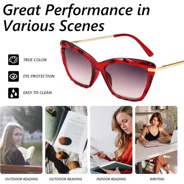 FEISEDY Vintage Cat Eye Reading Sunglasses Full Lens Women Sun Reader Glasses Spring Hinges B2896Wine