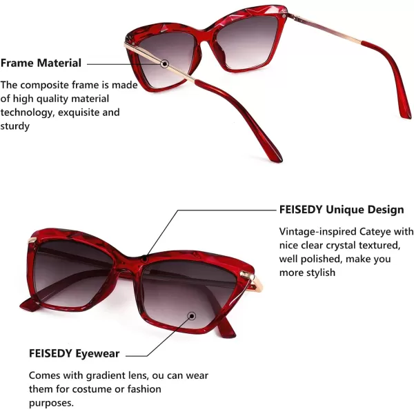 FEISEDY Vintage Cat Eye Reading Sunglasses Full Lens Women Sun Reader Glasses Spring Hinges B2896Wine