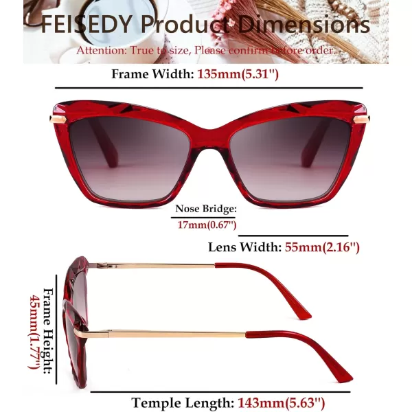 FEISEDY Vintage Cat Eye Reading Sunglasses Full Lens Women Sun Reader Glasses Spring Hinges B2896Wine