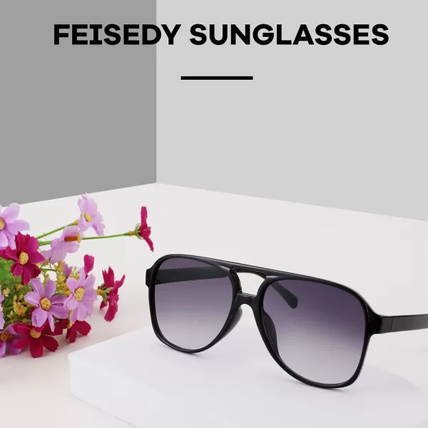 FEISEDY Vintage Retro 70s Plastic Aviator Sunglasses Women Men Classic Large Squared Frame B2751Black