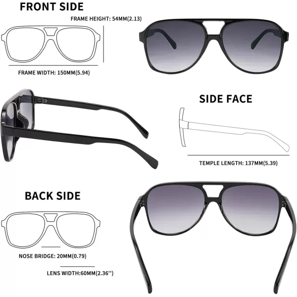 FEISEDY Vintage Retro 70s Plastic Aviator Sunglasses Women Men Classic Large Squared Frame B2751Black