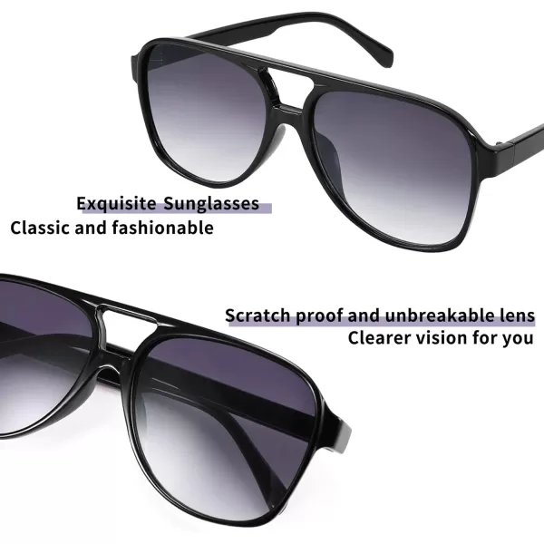 FEISEDY Vintage Retro 70s Plastic Aviator Sunglasses Women Men Classic Large Squared Frame B2751Black