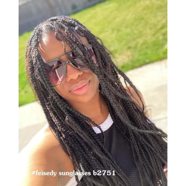 FEISEDY Vintage Retro 70s Plastic Aviator Sunglasses Women Men Classic Large Squared Frame B2751Black