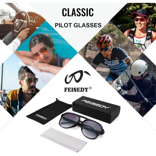 FEISEDY Vintage Retro 70s Plastic Aviator Sunglasses Women Men Classic Large Squared Frame B2751Black