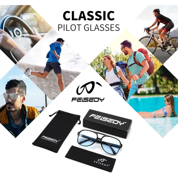 FEISEDY Vintage Retro 70s Plastic Aviator Sunglasses Women Men Classic Large Squared Frame B2751Black Frame  Blue Lens
