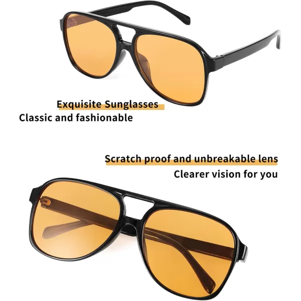 FEISEDY Vintage Retro 70s Plastic Aviator Sunglasses Women Men Classic Large Squared Frame B2751Blackyellow Trendy Orange