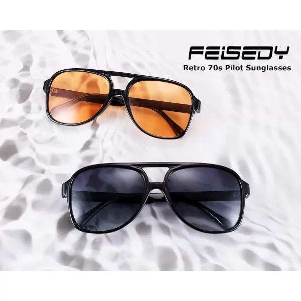 FEISEDY Vintage Retro 70s Plastic Aviator Sunglasses Women Men Classic Large Squared Frame B2751Blackyellow Trendy Orange