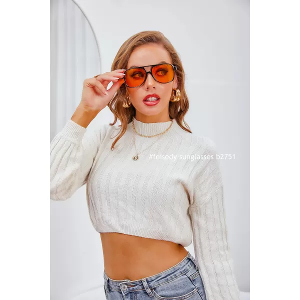 FEISEDY Vintage Retro 70s Plastic Aviator Sunglasses Women Men Classic Large Squared Frame B2751Blackyellow Trendy Orange