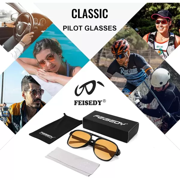 FEISEDY Vintage Retro 70s Plastic Aviator Sunglasses Women Men Classic Large Squared Frame B2751Blackyellow Trendy Orange