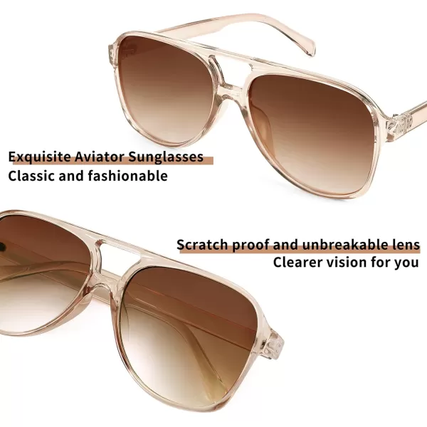 FEISEDY Vintage Retro 70s Plastic Aviator Sunglasses Women Men Classic Large Squared Frame B2751Champagne