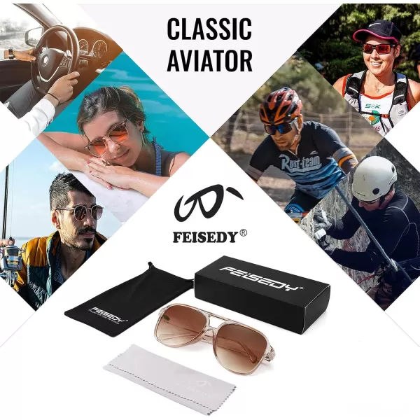 FEISEDY Vintage Retro 70s Plastic Aviator Sunglasses Women Men Classic Large Squared Frame B2751Champagne