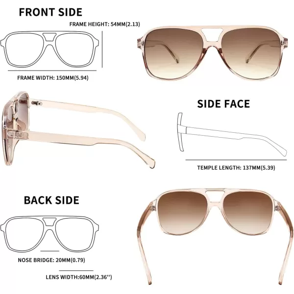 FEISEDY Vintage Retro 70s Plastic Aviator Sunglasses Women Men Classic Large Squared Frame B2751Champagne