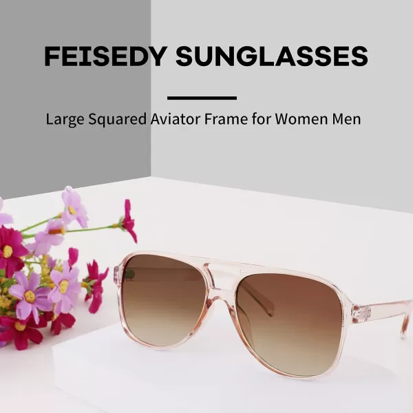 FEISEDY Vintage Retro 70s Plastic Aviator Sunglasses Women Men Classic Large Squared Frame B2751Champagne