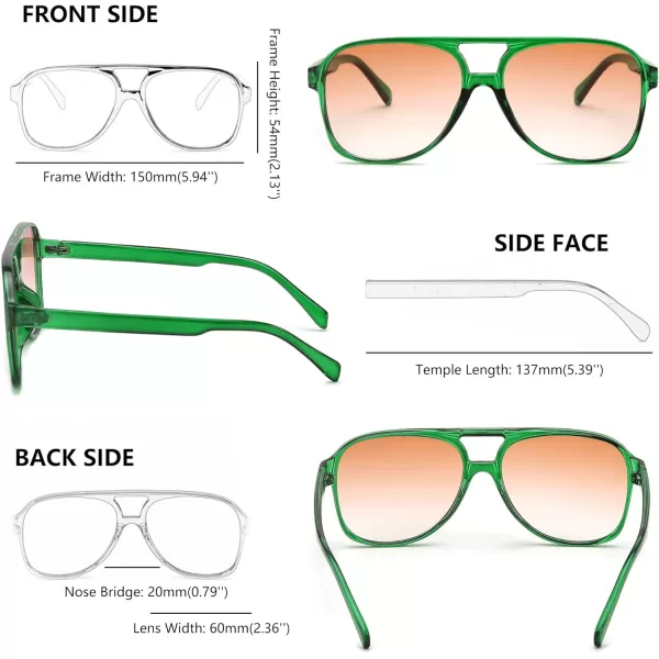 FEISEDY Vintage Retro 70s Plastic Aviator Sunglasses Women Men Classic Large Squared Frame B2751Green Frame  Gradient Red Lens