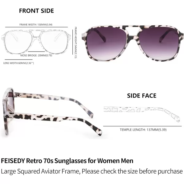 FEISEDY Vintage Retro 70s Plastic Aviator Sunglasses Women Men Classic Large Squared Frame B2751Grey Leopard