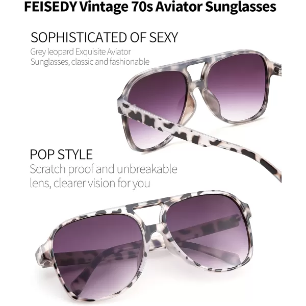 FEISEDY Vintage Retro 70s Plastic Aviator Sunglasses Women Men Classic Large Squared Frame B2751Grey Leopard