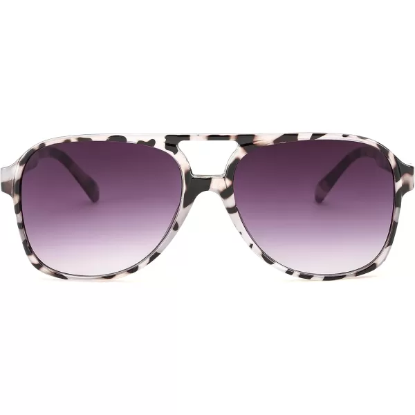 FEISEDY Vintage Retro 70s Plastic Aviator Sunglasses Women Men Classic Large Squared Frame B2751Grey Leopard