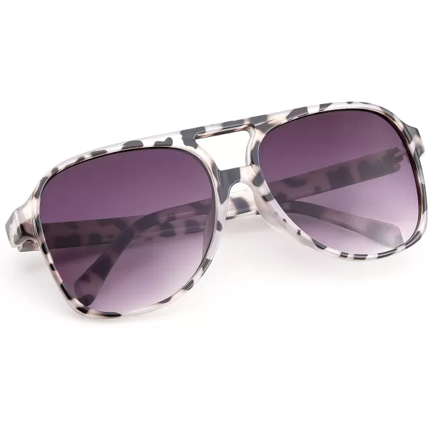 FEISEDY Vintage Retro 70s Plastic Aviator Sunglasses Women Men Classic Large Squared Frame B2751Grey Leopard