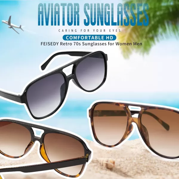 FEISEDY Vintage Retro 70s Plastic Aviator Sunglasses Women Men Classic Large Squared Frame B2751Leopard