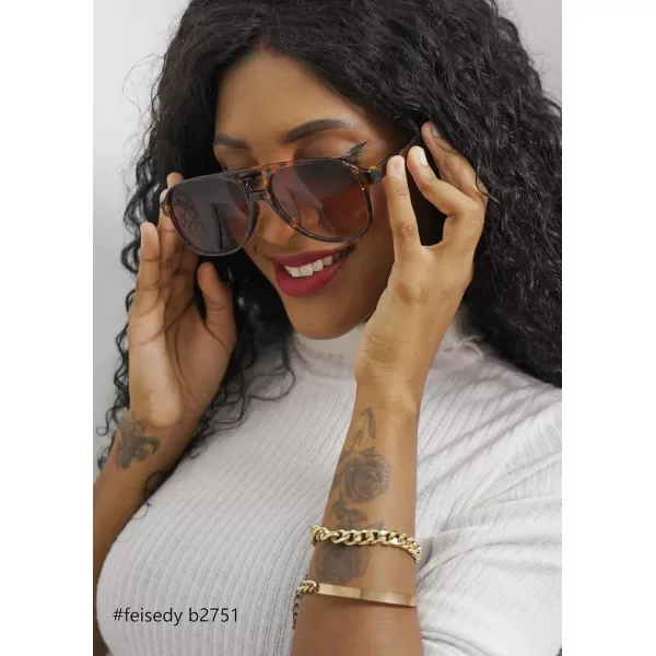 FEISEDY Vintage Retro 70s Plastic Aviator Sunglasses Women Men Classic Large Squared Frame B2751Leopard